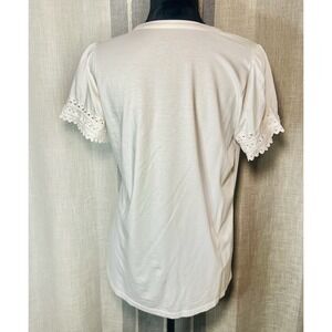 Crown & Ivy White Short Sleeve Ric Rac Trim T-Shirt Scallop Details Large NWT